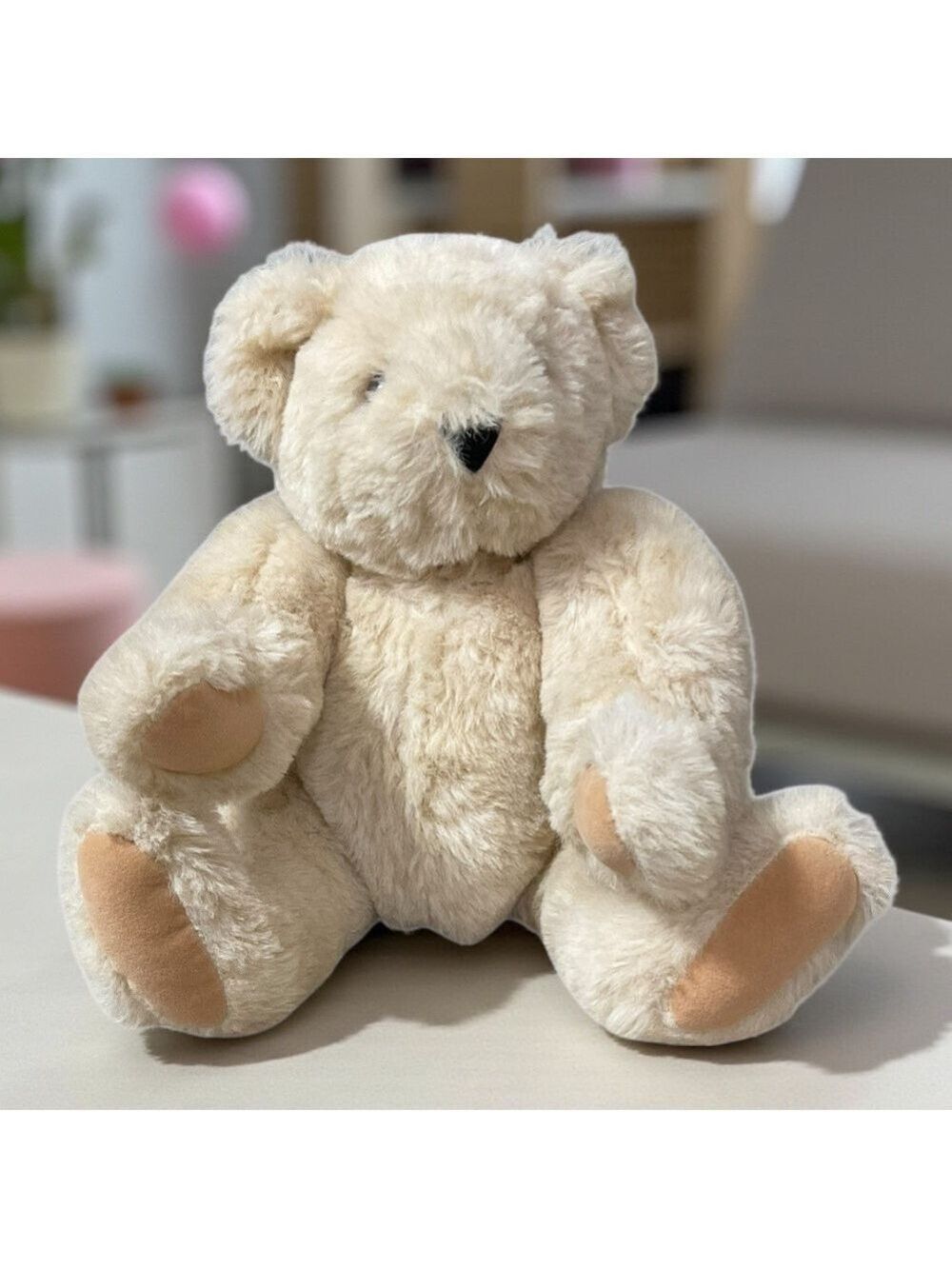 Vintage Vermont Teddy Bear Tan Plush Jointed 16” Handmade in Vermont